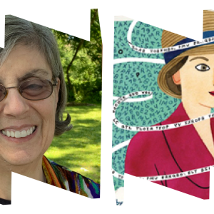 Left "W" frame with author Laurie Wallmark; right "M" frame with illustration of Elizebeth Friedman.