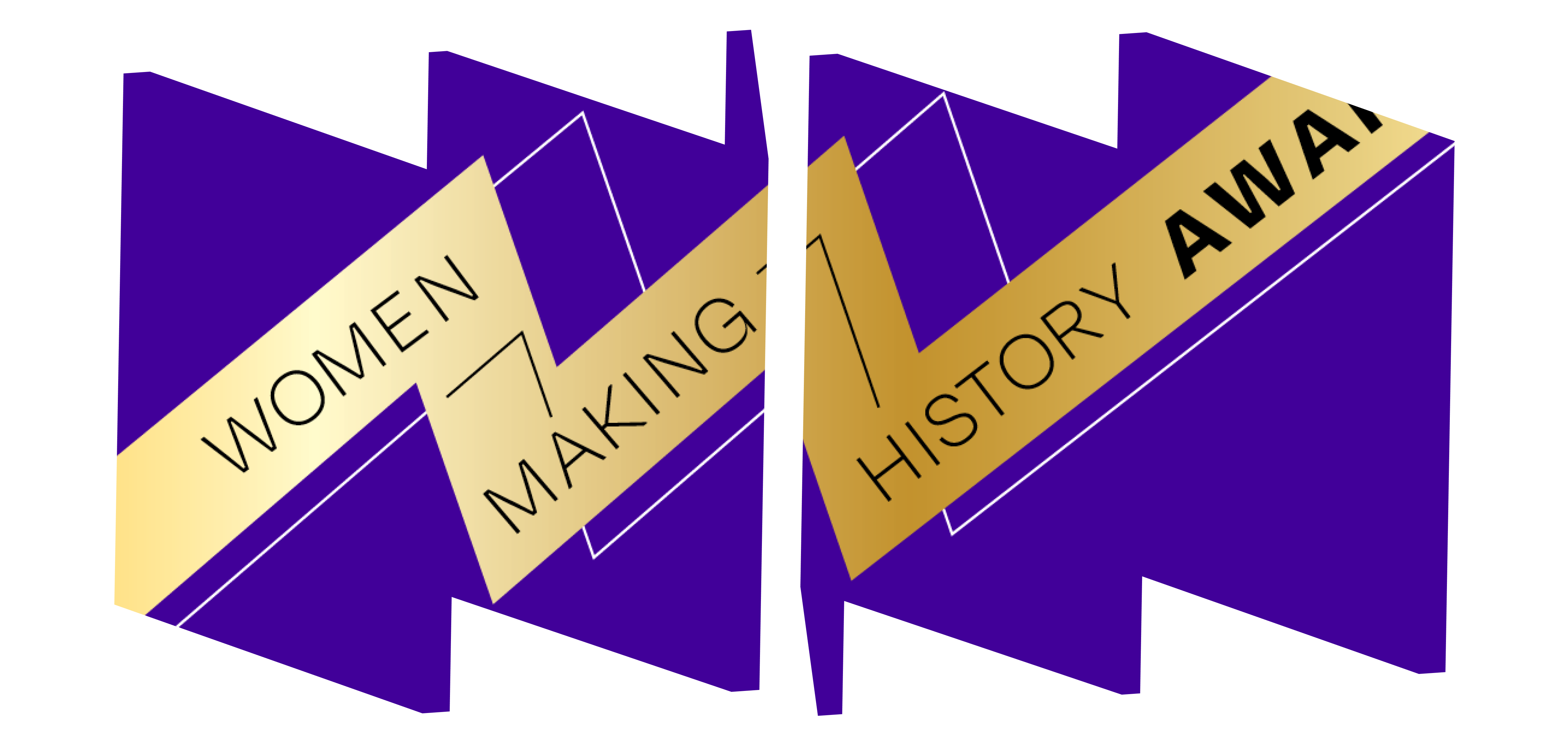 Text says "Women Making History Awards" in gold ribbon across purple background.