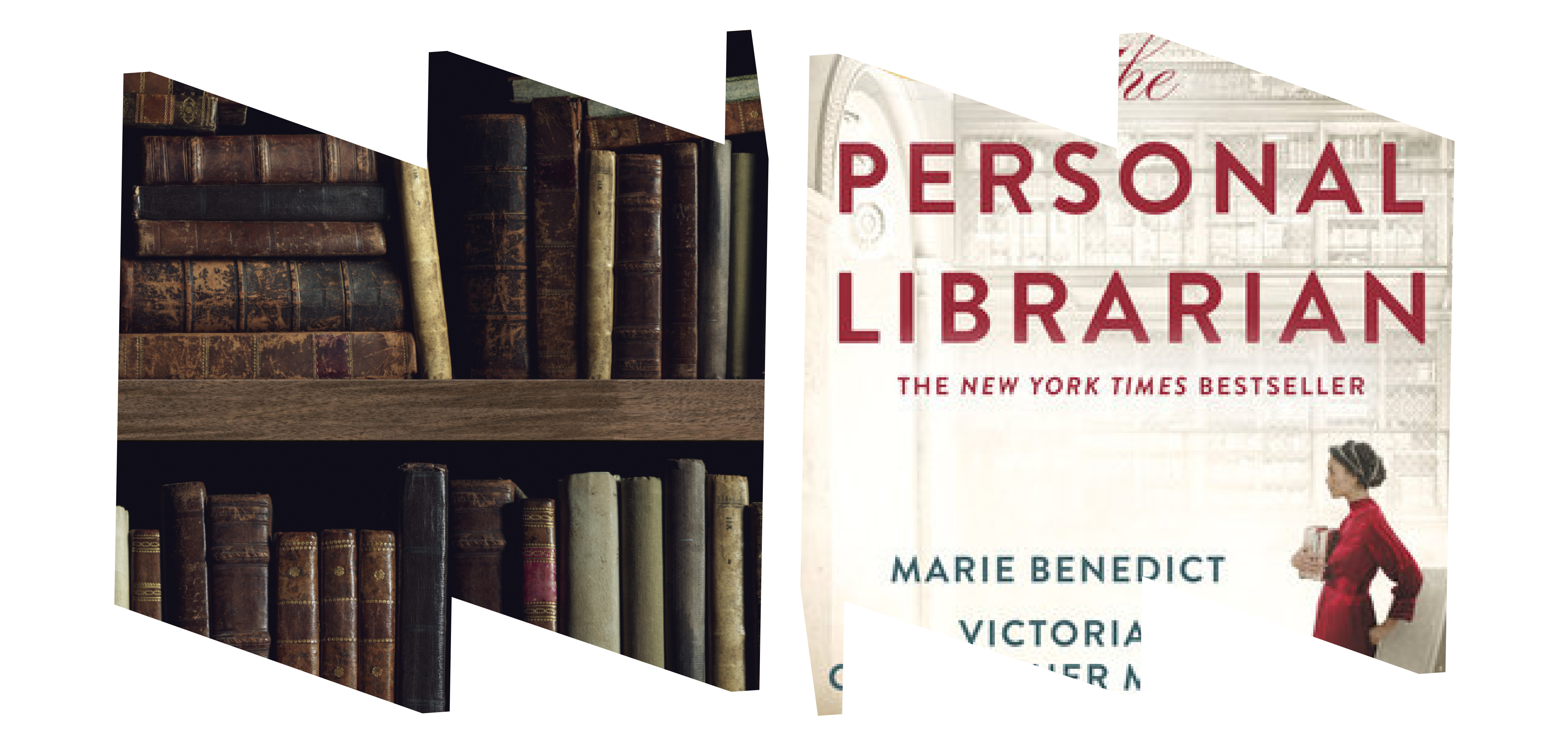 Side by side pictures of books on shelf and the personal librarian cover